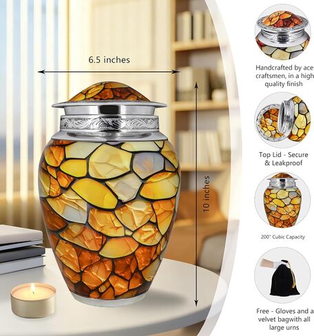 M MEILINXU Urns for Human Ashes Adult Female & Man, Cremation Urn for Ashes for Women & Male, Funeral Memorial Urn with Gemstone Texture Design, Decorative or Burial Urns, Yellow - Large Size in Saudi Arabia