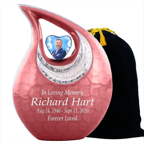 Personalized Photo & Text White Teardrop Cremation Urns for Adult Ashes Male Female - 156 Lbs Burial Urns for Human Ashes - Handcrafted Funeral Decorative Urn for Ashes Adult with Velvet Bag in Saudi Arabia
