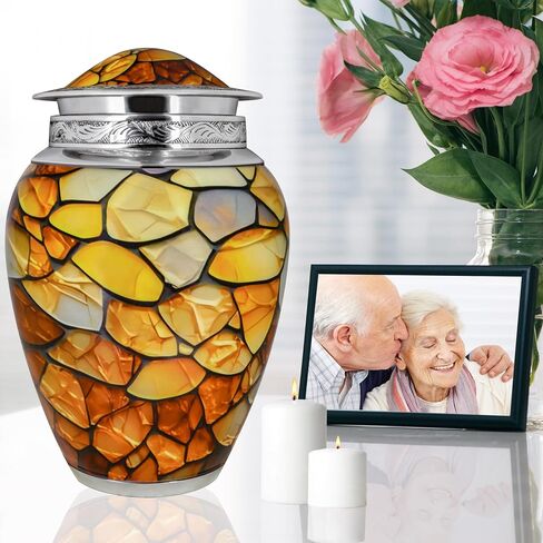 M MEILINXU Urns for Human Ashes Adult Female & Man, Cremation Urn for Ashes for Women & Male, Funeral Memorial Urn with Gemstone Texture Design, Decorative or Burial Urns, Yellow - Large Size in Saudi Arabia