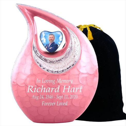 Personalized Photo & Text White Teardrop Cremation Urns for Adult Ashes Male Female - 156 Lbs Burial Urns for Human Ashes - Handcrafted Funeral Decorative Urn for Ashes Adult with Velvet Bag in Saudi Arabia
