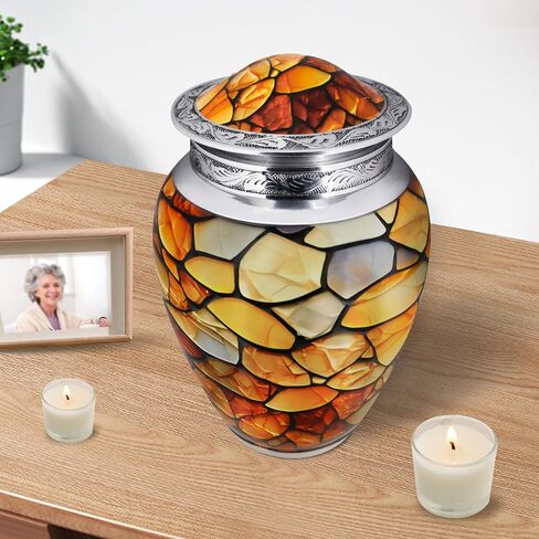M MEILINXU Urns for Human Ashes Adult Female & Man, Cremation Urn for Ashes for Women & Male, Funeral Memorial Urn with Gemstone Texture Design, Decorative or Burial Urns, Yellow - Large Size in Saudi Arabia