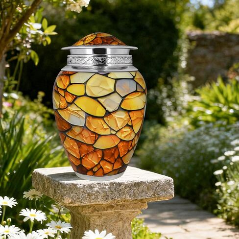 M MEILINXU Urns for Human Ashes Adult Female & Man, Cremation Urn for Ashes for Women & Male, Funeral Memorial Urn with Gemstone Texture Design, Decorative or Burial Urns, Yellow - Large Size in Saudi Arabia