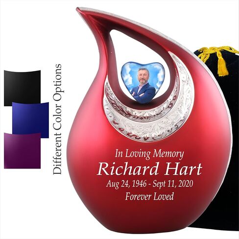 Personalized Photo & Text White Teardrop Cremation Urns for Adult Ashes Male Female - 156 Lbs Burial Urns for Human Ashes - Handcrafted Funeral Decorative Urn for Ashes Adult with Velvet Bag in Saudi Arabia