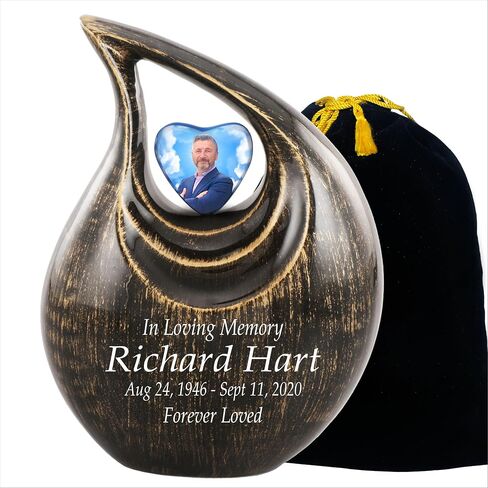 Personalized Photo & Text White Teardrop Cremation Urns for Adult Ashes Male Female - 156 Lbs Burial Urns for Human Ashes - Handcrafted Funeral Decorative Urn for Ashes Adult with Velvet Bag in Saudi Arabia