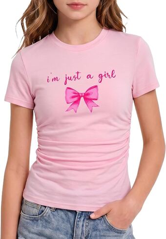 Kids4ever Girls Graphic Print Shirts Ruched Side Tops for Girl Short Sleeve Tees Size 7-14 in Kuwait