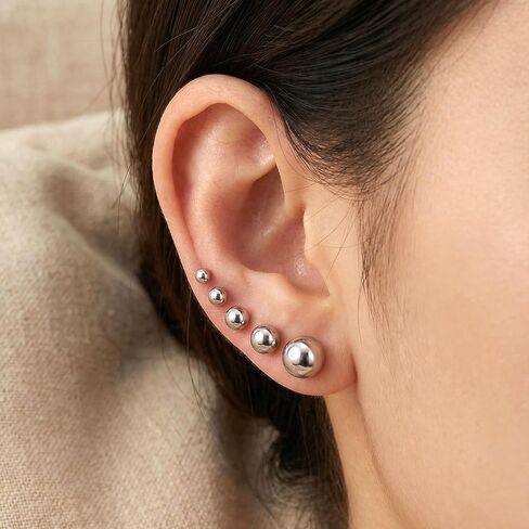 15 Pairs Ball Stud Earrings Set Simple Studs Earring Stainless Steel Round Ball Studs Earring Silver Jewelry 2-6mm Multi-Size Cartilage Earrings for Women Men Piercing Cartilage in Saudi Arabia