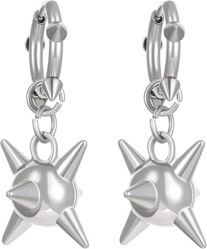 Spike Earrings for Women Men Silver Plated Stainless Steel Posts Goth Punk Y2K Earrings 2 Styles Spiked Mace Dangle Hoop Earrings for Alternative Emo Halloween Jewelry in Kuwait