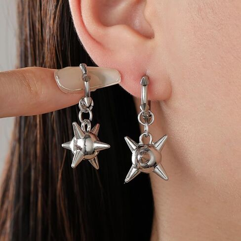 Spike Earrings for Women Men Silver Plated Stainless Steel Posts Goth Punk Y2K Earrings 2 Styles Spiked Mace Dangle Hoop Earrings for Alternative Emo Halloween Jewelry in Kuwait