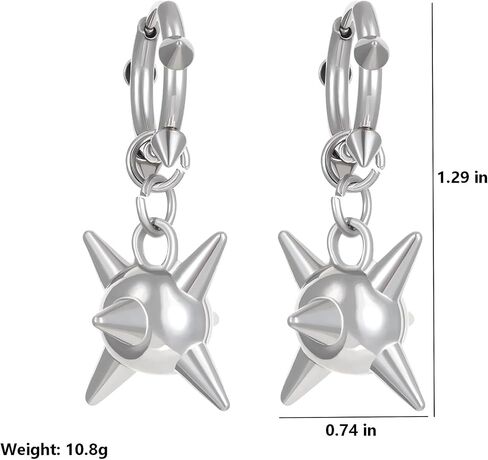 Spike Earrings for Women Men Silver Plated Stainless Steel Posts Goth Punk Y2K Earrings 2 Styles Spiked Mace Dangle Hoop Earrings for Alternative Emo Halloween Jewelry in Kuwait