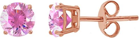 Sterling Silver Rose 1 Micron 6.00mm AAA Round Solitaire Stud in Kuwait