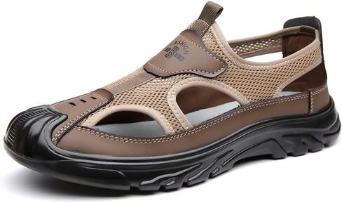 Men's Breathable Closed Toe Sandals - Hollow Mesh Lightweight Non-Slip Outdoor Sports Beach Shoes for Spring Summer(Coffee) in Kuwait