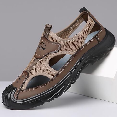 Men's Breathable Closed Toe Sandals - Hollow Mesh Lightweight Non-Slip Outdoor Sports Beach Shoes for Spring Summer(Coffee) in Kuwait