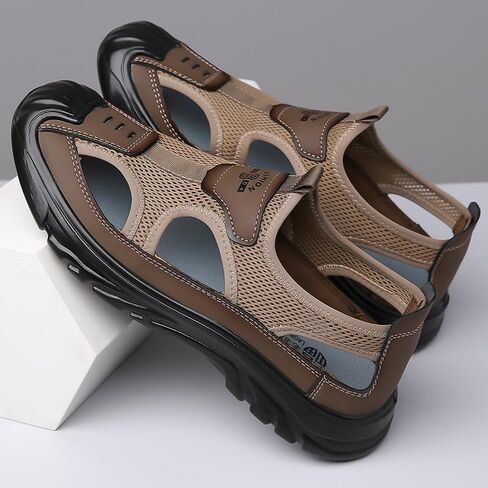 Men's Breathable Closed Toe Sandals - Hollow Mesh Lightweight Non-Slip Outdoor Sports Beach Shoes for Spring Summer(Coffee) in Kuwait