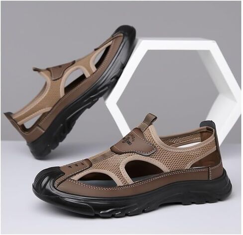 Men's Breathable Closed Toe Sandals - Hollow Mesh Lightweight Non-Slip Outdoor Sports Beach Shoes for Spring Summer(Coffee) in Kuwait