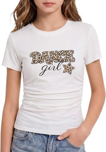 Kids4ever Girls Graphic Print Shirts Ruched Side Tops for Girl Short Sleeve Tees Size 7-14 in Saudi Arabia