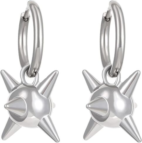 Spike Earrings for Women Men Silver Plated Stainless Steel Posts Goth Punk Y2K Earrings 2 Styles Spiked Mace Dangle Hoop Earrings for Alternative Emo Halloween Jewelry in Saudi Arabia