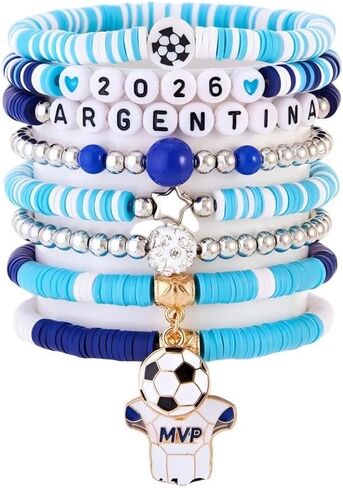COLORFUL BLING Soccer Game Day Polymer Clay Gold Beaded Stackable Elastic Bracelet Set National Flag Jewelry for Men Women Sports Fans Gifts in Saudi Arabia