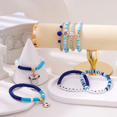 COLORFUL BLING Soccer Game Day Polymer Clay Gold Beaded Stackable Elastic Bracelet Set National Flag Jewelry for Men Women Sports Fans Gifts in Saudi Arabia