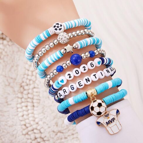 COLORFUL BLING Soccer Game Day Polymer Clay Gold Beaded Stackable Elastic Bracelet Set National Flag Jewelry for Men Women Sports Fans Gifts in Saudi Arabia
