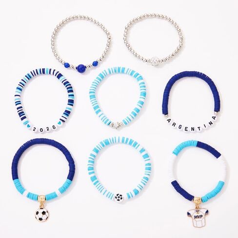COLORFUL BLING Soccer Game Day Polymer Clay Gold Beaded Stackable Elastic Bracelet Set National Flag Jewelry for Men Women Sports Fans Gifts in Saudi Arabia
