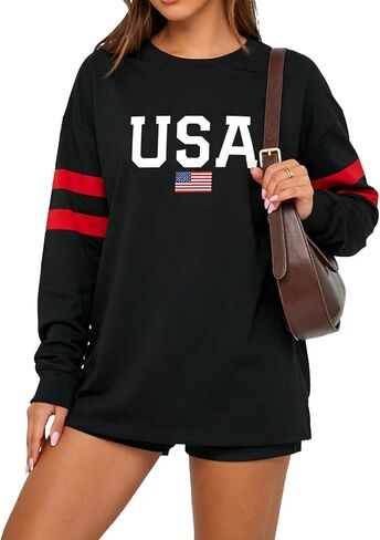 LEEDYA Womens Oversized USA Graphic Letter Print Sweatshirts Crewneck 4th of July Pullover Patriotic Sweater in Saudi Arabia