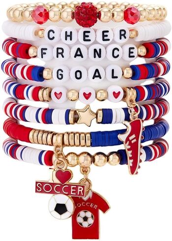 COLORFUL BLING Soccer Game Day Polymer Clay Gold Beaded Stackable Elastic Bracelet Set National Flag Jewelry for Men Women Sports Fans Gifts in Saudi Arabia