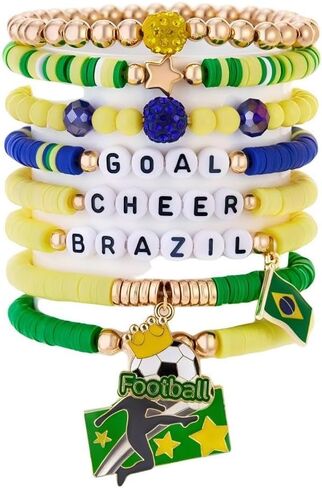 COLORFUL BLING Soccer Game Day Polymer Clay Gold Beaded Stackable Elastic Bracelet Set National Flag Jewelry for Men Women Sports Fans Gifts in Saudi Arabia