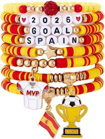COLORFUL BLING Soccer Game Day Polymer Clay Gold Beaded Stackable Elastic Bracelet Set National Flag Jewelry for Men Women Sports Fans Gifts in Saudi Arabia