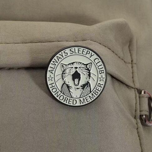 Always Sleepy Club Cat Enamel Pin - Honored Member Yawning Cat Badge for Pet Lovers | Round Metal Lapel Pin in Kuwait