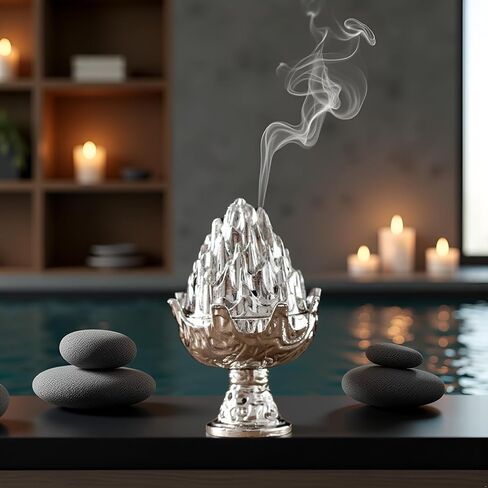 Silver Mini Incense Burner Stove,Zen Boshan Incense Burner Home,Copper Mountain Statue,Vintage Burner Charcoal Stove for Home Decoration Room Tea House and Holders in Kuwait