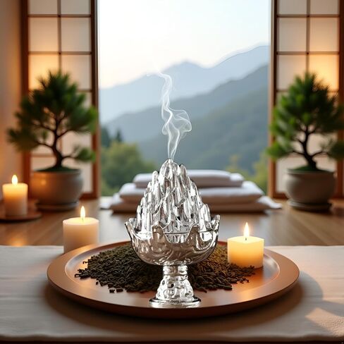 Silver Mini Incense Burner Stove,Zen Boshan Incense Burner Home,Copper Mountain Statue,Vintage Burner Charcoal Stove for Home Decoration Room Tea House and Holders in Kuwait