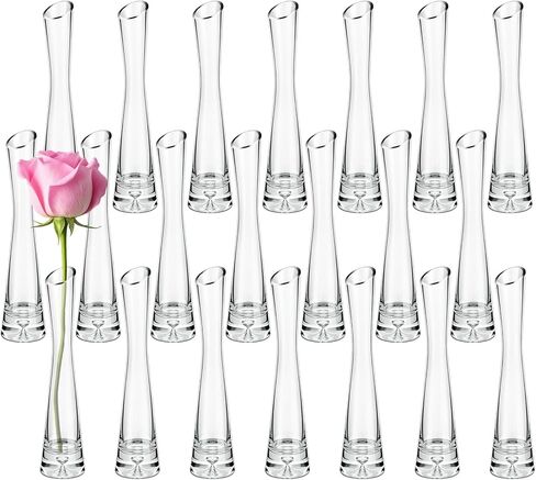 21 Pcs Tall Glass Bud Vases Bulk Single Skinny Rose Vase Party Decor Flower Centerpieces for Wedding Event Home Table Office (9.84" H x 2.36" W) in Saudi Arabia