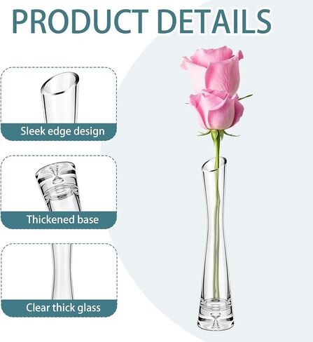 21 Pcs Tall Glass Bud Vases Bulk Single Skinny Rose Vase Party Decor Flower Centerpieces for Wedding Event Home Table Office (9.84" H x 2.36" W) in Saudi Arabia