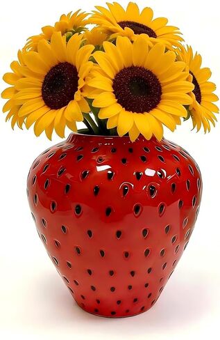 Ceramic Strawberry Vase, Red Decorative Flower Vase for Home Decor, Living Room, Kitchen, Bathroom, Office in Kuwait