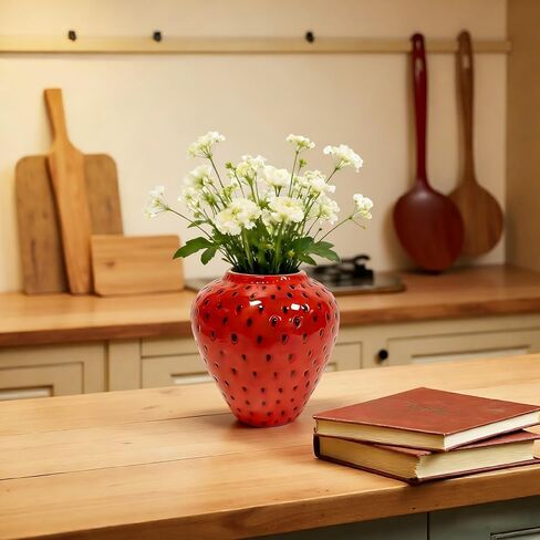 Ceramic Strawberry Vase, Red Decorative Flower Vase for Home Decor, Living Room, Kitchen, Bathroom, Office in Kuwait