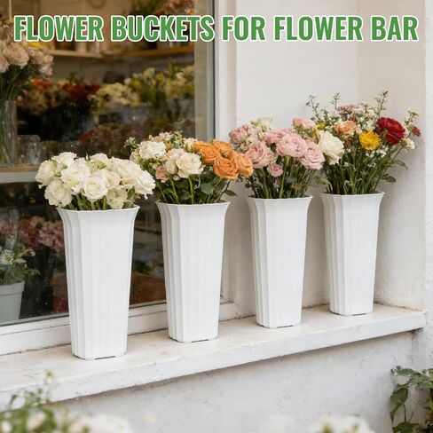 Flower Buckets for Cut Flowers, Stripes Floral Buckets Modern Square Vases for Centerpieces Display, Elegant Decorative Plastic Vases for Home Office Centerpiece Wedding Decoration (White 12inch) in Saudi Arabia
