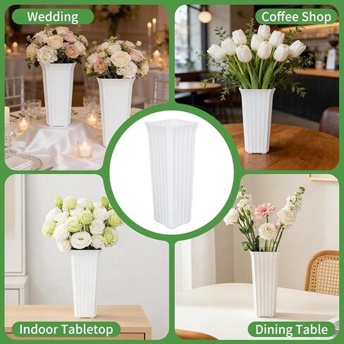Flower Buckets for Cut Flowers, Stripes Floral Buckets Modern Square Vases for Centerpieces Display, Elegant Decorative Plastic Vases for Home Office Centerpiece Wedding Decoration (White 12inch) in Saudi Arabia