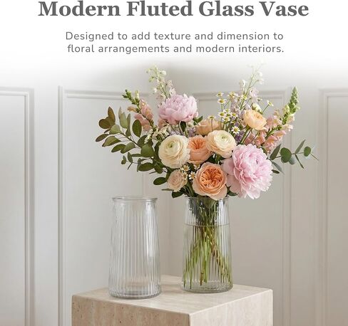 Makenna Flower Vase - 8.4 Inch Tall Clear Glass Vase for Flowers, Flower Vases for Centerpieces, Home Decor, Wedding Gift in Saudi Arabia