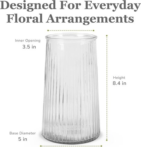 Makenna Flower Vase - 8.4 Inch Tall Clear Glass Vase for Flowers, Flower Vases for Centerpieces, Home Decor, Wedding Gift in Saudi Arabia