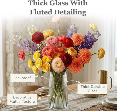 Makenna Flower Vase - 8.4 Inch Tall Clear Glass Vase for Flowers, Flower Vases for Centerpieces, Home Decor, Wedding Gift in Saudi Arabia