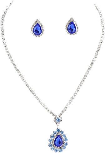 topwholesalejewel Wedding Jewerly Set Rhinestone Large Opaque Stone Necklace Earrings in Kuwait
