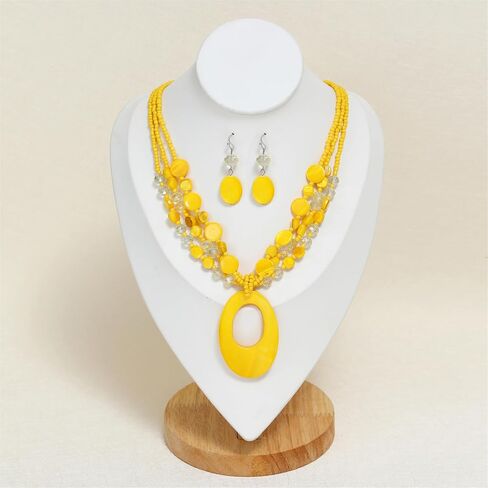 Geometric Double Oval Pendant Necklaces With Earrings Colorful Natural Shell Glass Stone Beads Statement Jewelry Set Fashion Costume Choker in Kuwait