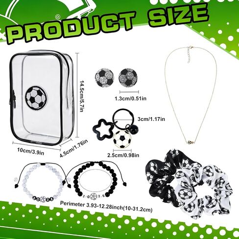 9 Pcs Soccer Gifts for Girls Women Soccer Jewelry Set for Fans Including Necklace Earrings Bracelets Hair Scrunchies Keychain Clear Pouch for Game Day Soccer Party Sports Bar in Saudi Arabia