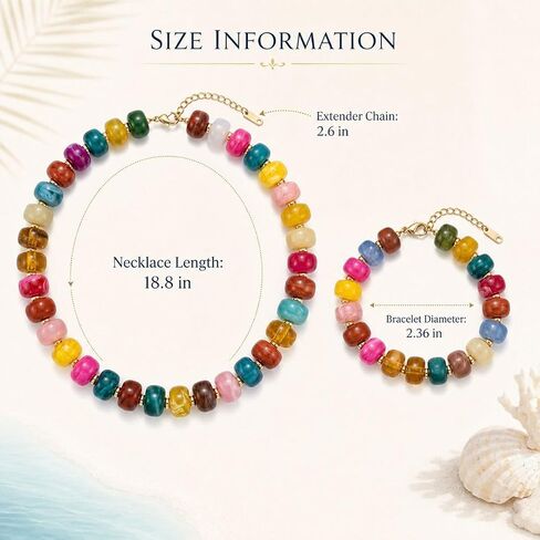 Chunky Colorful Beaded Necklace Bracelet Set for Women Big Resin Bead Necklace Colored Beads Bracelet Summer Boho Jewelry Gifts in Saudi Arabia