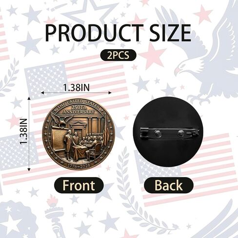 2 Pcs 250 Anniversary USA Enamel Lapel Pins, Patriotic America 250 Lapel Pin for Men, 1776–2026 Collectible Accessories for Independence Day Commemorative Gift in Saudi Arabia