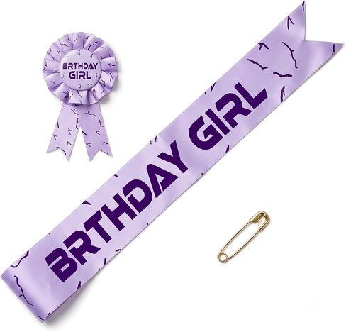 for K-Pop Purple Birthday Girl Sash & Badge Pin Set Party Accessory | K-Pop Theme Purple Crack Lightning Pattern 2-in-1 Costume Badge & Sash for Korea-pop Happy Birthday Party Decoration Favors in Saudi Arabia