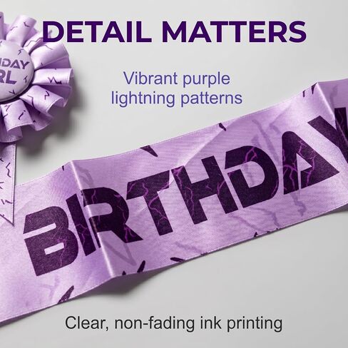 for K-Pop Purple Birthday Girl Sash & Badge Pin Set Party Accessory | K-Pop Theme Purple Crack Lightning Pattern 2-in-1 Costume Badge & Sash for Korea-pop Happy Birthday Party Decoration Favors in Saudi Arabia