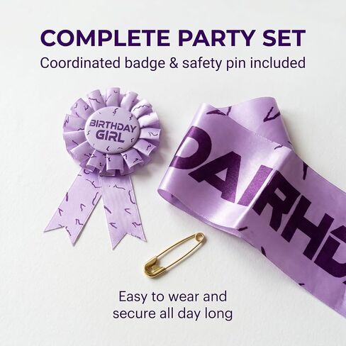 for K-Pop Purple Birthday Girl Sash & Badge Pin Set Party Accessory | K-Pop Theme Purple Crack Lightning Pattern 2-in-1 Costume Badge & Sash for Korea-pop Happy Birthday Party Decoration Favors in Saudi Arabia