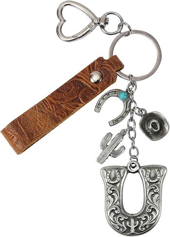 Western Cowgirl Initial Keychain Genuine Leather Bag Charm with Turquoise Key Ring Western Accessories for Women in Kuwait