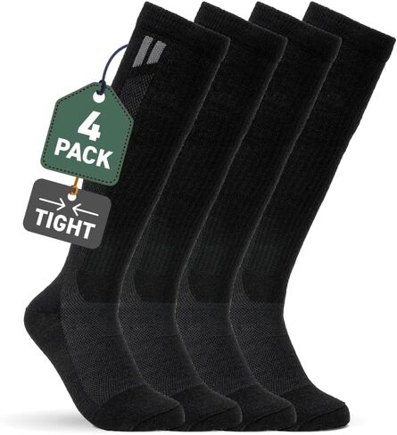 HOLLOW Alpaca Compression Socks for Women & Men 15-20 mmHg – Standard Fit, Circulation Support, Moisture Wicking, Breathable Knee High Socks, Medium, Black, 4 Pack in Saudi Arabia